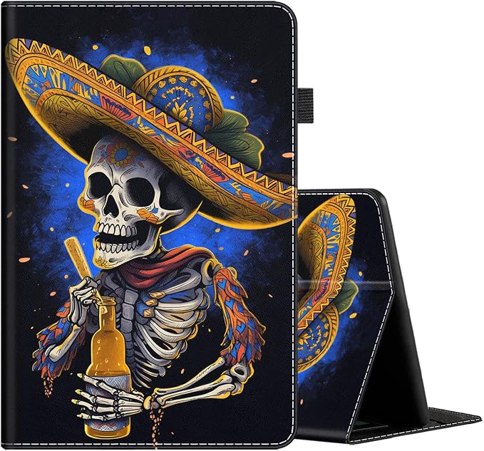 Case Cover for Amazon All-New Kindle Fire 7 Tablet (2022 Release-12th Generation) Latest Model 7 Slim Folding Stand Cover with Auto Wake/Sleep Dancing Skeleton in Mexican Costume