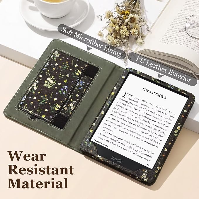 Fancity Case for Kindle Paperwhite 7/6.8 12th/11th Generation 2025 2024 | PU Leather Case with Auto Wake/Sleep Hand Strap for Kindle Paperwhite/Colorsoft Signature Edition 2021 Monet's Garden