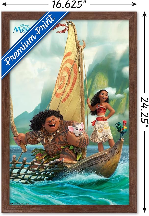 Disney Moana - Group Wall Poster, 22.4L" x 14.7W", Mahogany Framed Version