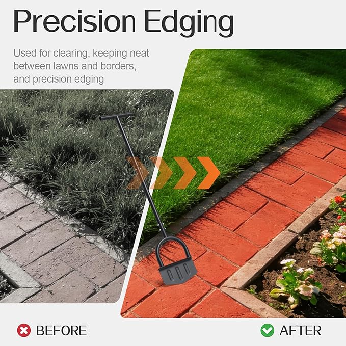 Edger Lawn Tool, 41-inch Long Handle Manual Lawn Edgers with T-Grip, Sharp V Shaped Half Moon Hand Lawn Edging Tool for Effortless Landscaping Sidewalk Yard Garden Flower Bed Border Cable Burying