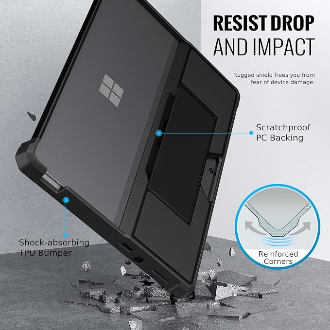 MoKo Case Fits Microsoft Surface Pro 8 13 2021 Release Tablet Black | All-in-One Protective Rugged Cover Case Hand Strap Compatible with Type Cover Keyboard