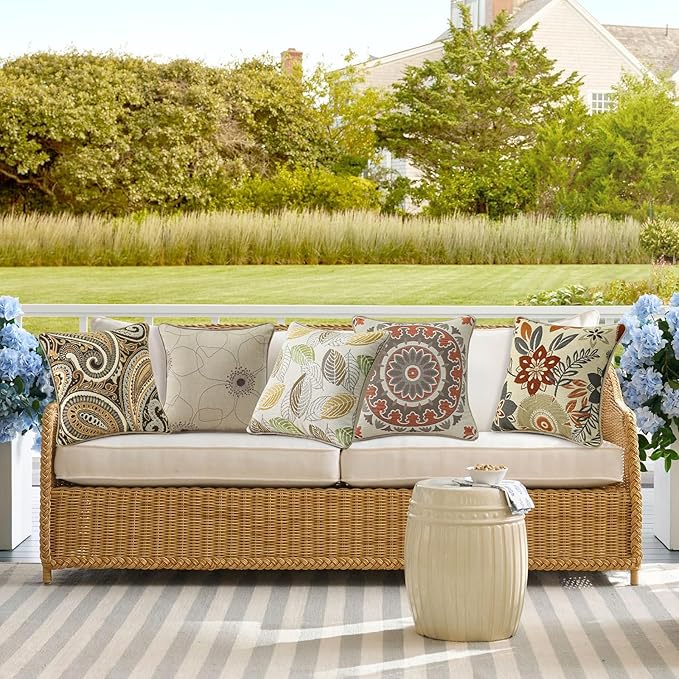 Outdoor Sunbrella Decorative Pillows Pack of 4, 18" x 18" Outdoor Pillow Set for Couch Bed Throw Patio Sofa, Airies Marble