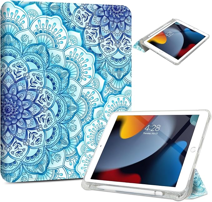 Vimorco for iPad 5th/6th Generation Case 9.7 Inch 2017/2018 for iPad Air 1/2 Case 2013/2014 Pencil Holder/2 Viewing Stands/Typing Stand/Slim Cover for iPad 5/6 Gen Blue Flower Floral