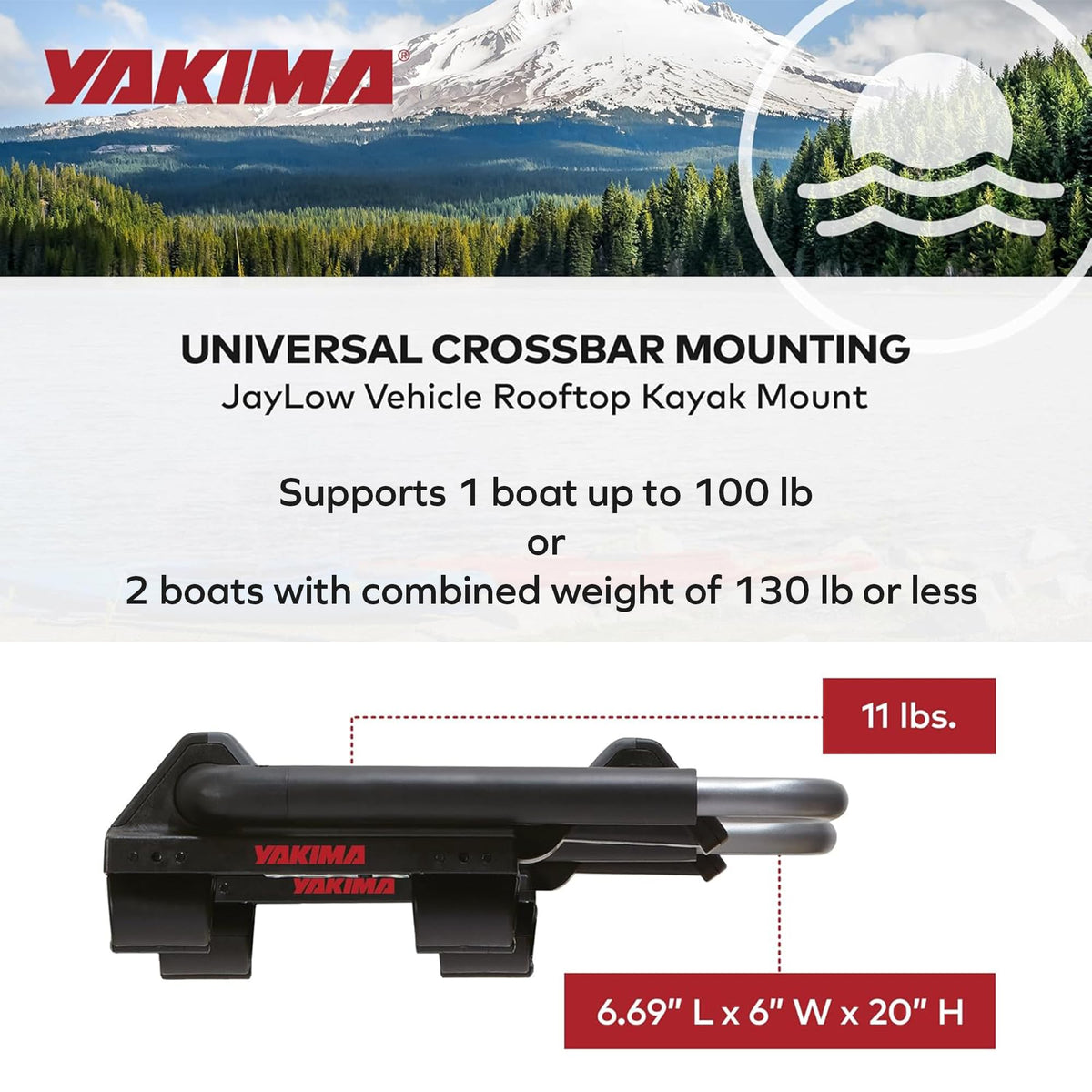 Yakima JayLow Folding J-Cradle Rooftop Kayak Rack with Tie-Downs