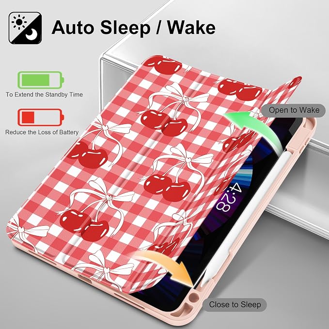 May Chen Case for iPad Pro 11 inch (4th 3rd 2nd &amp 1st Gen) 2022 2021 2020 2018 Trifold Stand + Pencil Holder + Auto Wake/Sleep + Soft TPU Protective Stand Back Cover Abstract Floral