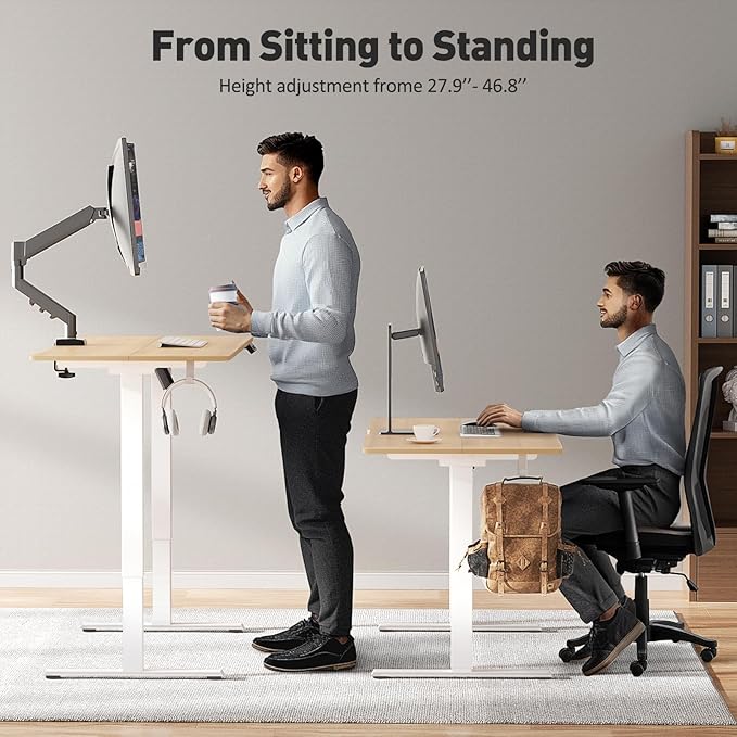 55 x 24 Inch Electric Standing Desk Adjustable Height,Sit Stand Up Desk with Wheels,Home Office,Rising Desk,Computer Workstation, Gaming Work (Spliced Desktop,Oak)