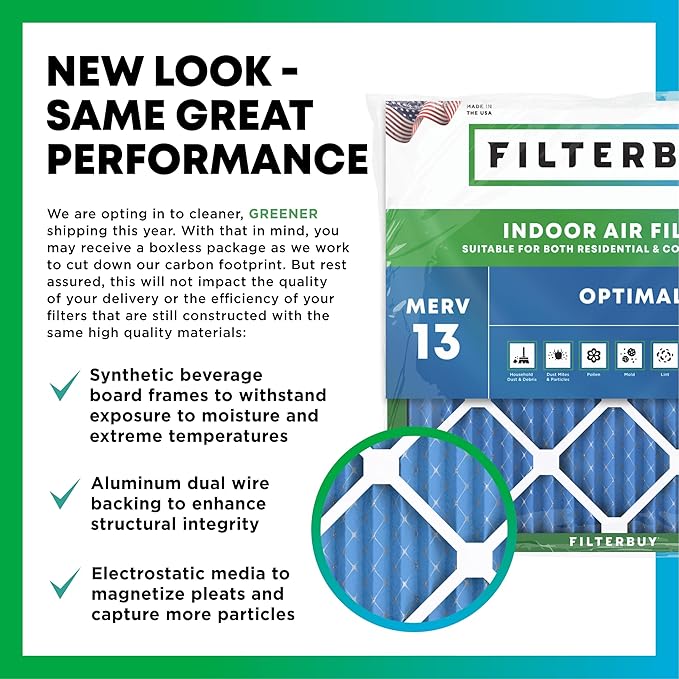 Filterbuy 14.5x27x5 Air Filter MERV 13 Optimal Smoke & Allergy Defense