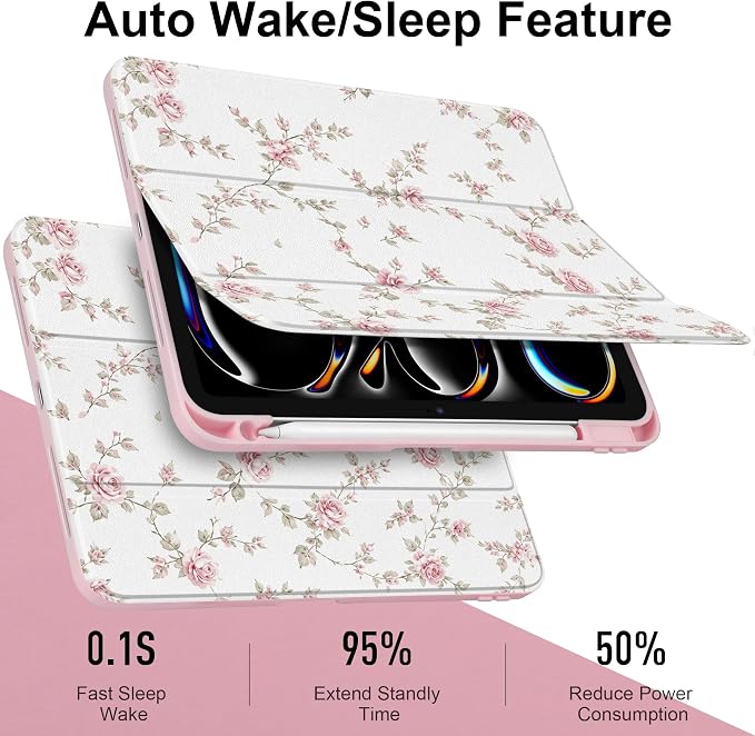 Case for iPad Pro 11 inch M5 2025 /M4 2024 Blue Ribbon Stripe | Blue Ribbon Stripe Folio Case with Clear Back Pencil Holder Trifold Stand and Auto Sleep/Wake for Preppy Aesthetic Users