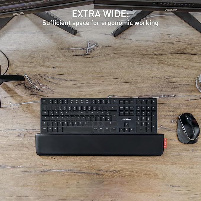 CHERRY PALMREST Ergo, Ergonomic Palm Rest, Compatible with Any Keyboard, extendable feet, 3 Different tilt Angles, Extra Wide, Black