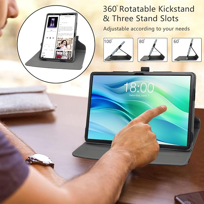 LiuShan for TECLAST P50 CaseDOOGEE U11 Case，U11 PRO Case，360 Degree Rotation Stand PU Cover for 11 TECLAST P50 2024/TECLAST P50S/DOOGEE U11/U11 PRO Tablet(Not Fit TECLAST P50 2025)Black
