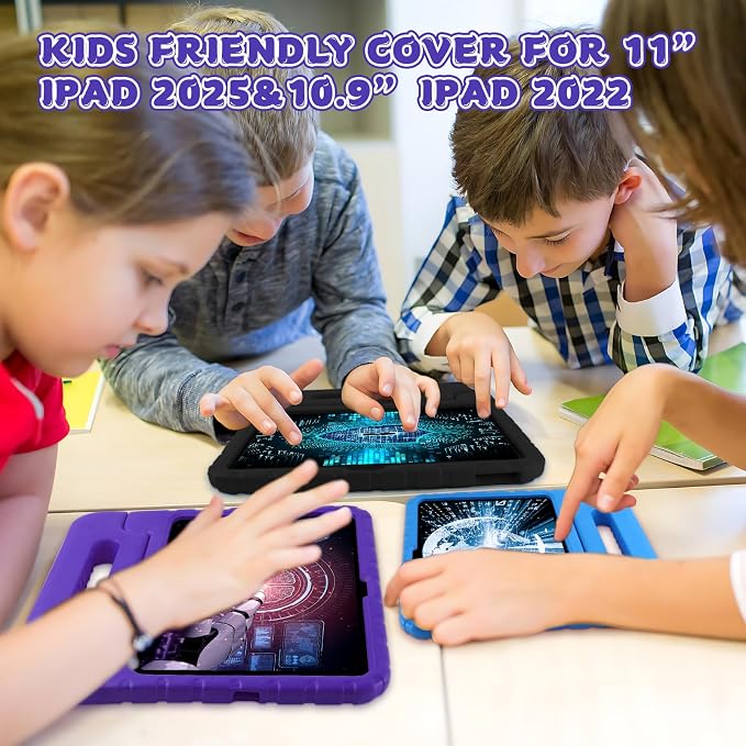 Heavy Duty Kids Case for iPad 10th/11th(A16) Pencil Holder Stand | Rugged Protection Cover for 11/10.9-inch iPad 2025/2022 Lightweight EVA Foam Anti-slip for Home School Travel Blue