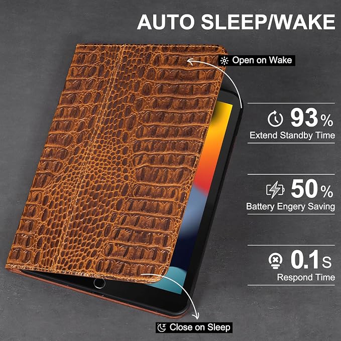 Leather Case for iPad 10.2 Inch9th/8th/7th Gen 2021/2020/2019 | Genuine Top Grain LeatherSmart Folio Pencil HolderAuto Sleep/WakeProtective ShockproofAdjustable StandSilver Black
