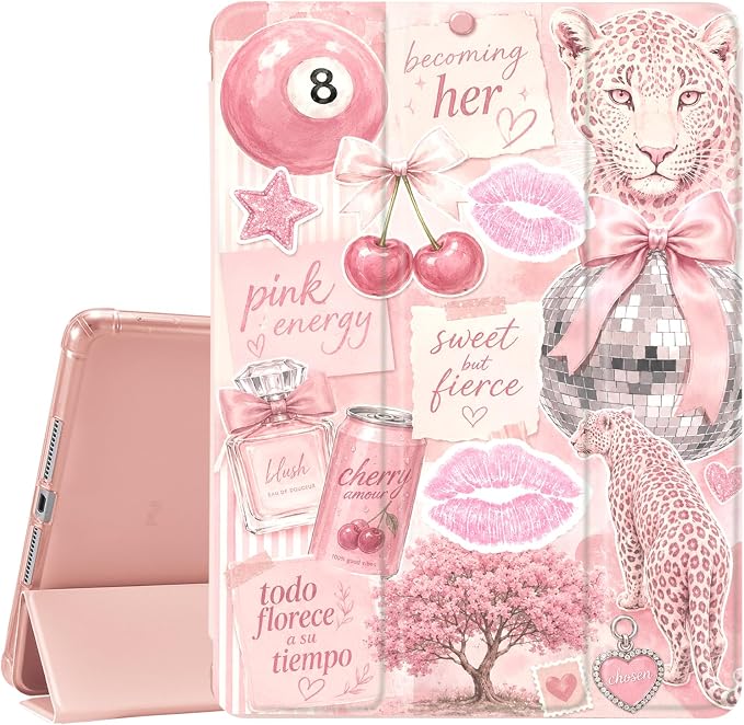 JOYLAND Pink Bow Compatible with iPad 6th/5th Generation (2018 2017 Model 9.7 Inch)iPad Air 2/Air 1 (9.7 Inch) with Pencil Holder-Trifold Stand Protective Cover with Soft TPU BackBlack
