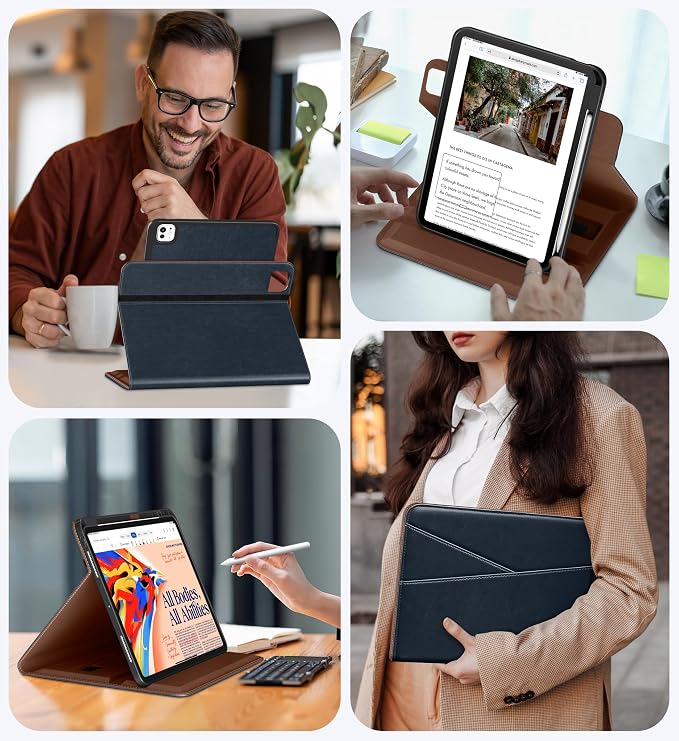 DTTO for iPad Pro 13 Inch Case M5 / M4 (2025/2024) Brown | 360 Degree Rotating Premium Faux Leather Folio Stand Cover with Pencil Holder Auto Sleep/Wake Multiple Angles