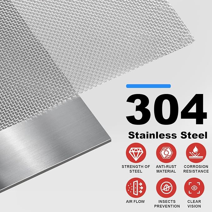 304 Stainless Steel Mesh, 24in x 10ft, 20 Mesh, Sturdy Metal Screen Roll