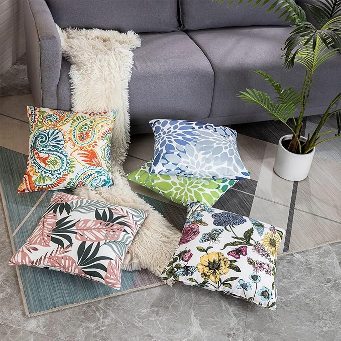 Set of 2 Waterproof Outdoor Throw Pillows with Inserts – 18x18 Inch Square Pillows for Patio Furniture, Garden Chairs, Couch, or Bench – Indoor/Outdoor Decorative Use