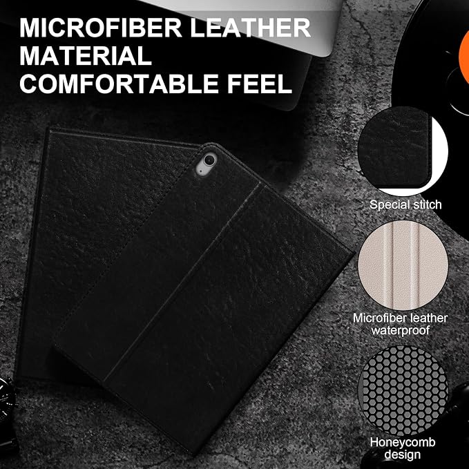 Leather Case for iPad Air 11 M2/M3/M4 &amp 10.9 4th/5th Gen Black | 2024-2026 2020/2022 Protective Shockproof Smart Cover Adjustable Stand Auto Wake/Sleep and Multiple View Angles