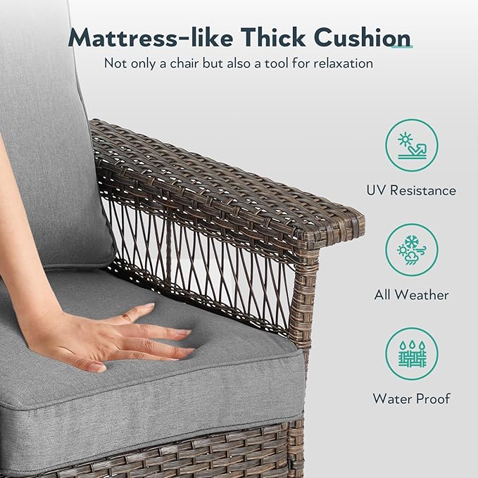 Outdoor Swivel Glider Chairs Set of 2 - Hollow Widen Armrests Wicker Patio Furniture Set, Comfortable High Back Outside Swivel Rocker for Balcony Porch Deck and Yard - Brown/Gray