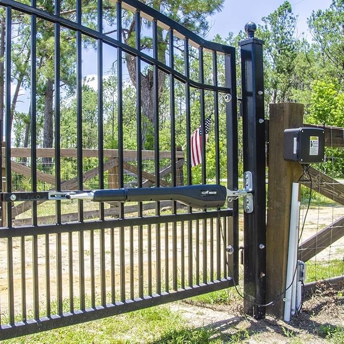 Mighty Mule Gate Opener, Solar and Smart Ready, Heavy Duty Automatic Gate Opener, Gates up to 18ft or 850lb, Single Gate Opener - Estate, Upgraded, MM571W-EST-A