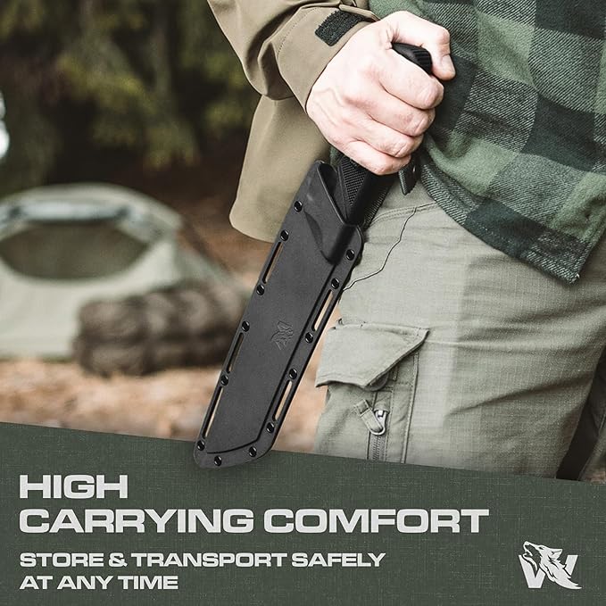 ODENWOLF W Machete - Survival Machete Full Tang with Sheath - Strong D2 Steel Knife Machete for Cutting Trees, for Yard Work, and for Bushcrafting and Big Tactical Knife with TPE-Handle