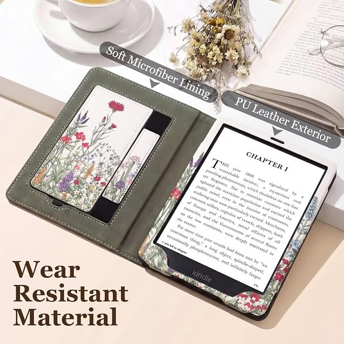 Fancity Case for Kindle Paperwhite 7/6.8 12th/11th Generation 2025 2024 | PU Leather Case with Auto Wake/Sleep Hand Strap for Kindle Paperwhite/Colorsoft Signature Edition 2021 Monet's Garden
