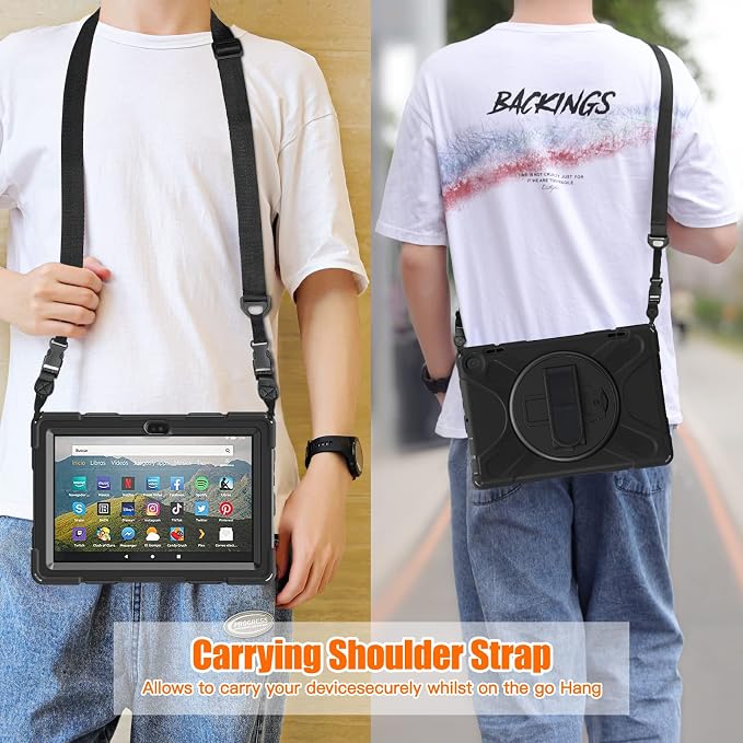 Case for Galaxy Tab S10 FE+ 13.1 2025 with Screen Protector+360 Rotating Hand Strap&ampStand+Shoulder Strap (Black)