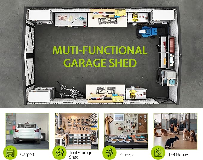Jocisland 13.2x20.7x8.4 FT Heavy Duty Carport, Metal carport with 2 Lockable Doors & 4 Windows, Carport Canopy for for Car, Truck, Garbage Can, Tool, Lawnmower, Dark Gray
