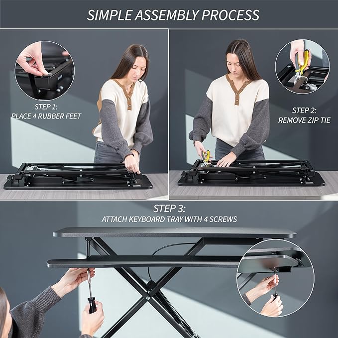 VIVO 26 inch Desk Converter, K Series, Height Adjustable Sit to Stand Riser, Dual Monitor and Laptop Workstation with Keyboard Tray, Light Wood Top, White Frame, DESK-V026KF