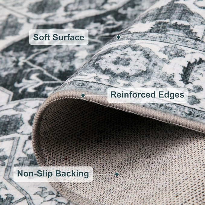 WILLSUN Washable Area Rugs, 2x3 Non-Slip Boho Small Area Rugs for Entryway, Kitchen, Bathroom, Machine Washable Vintage Rug, Indoor Floral Print Carpet for Home Decor, Kid & Pet Friendly Mat