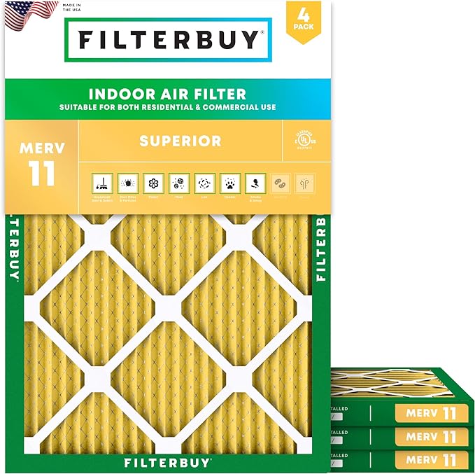 Filterbuy 16x22x1 Air Filter MERV 11 Superior Pet & Allergy Defense,