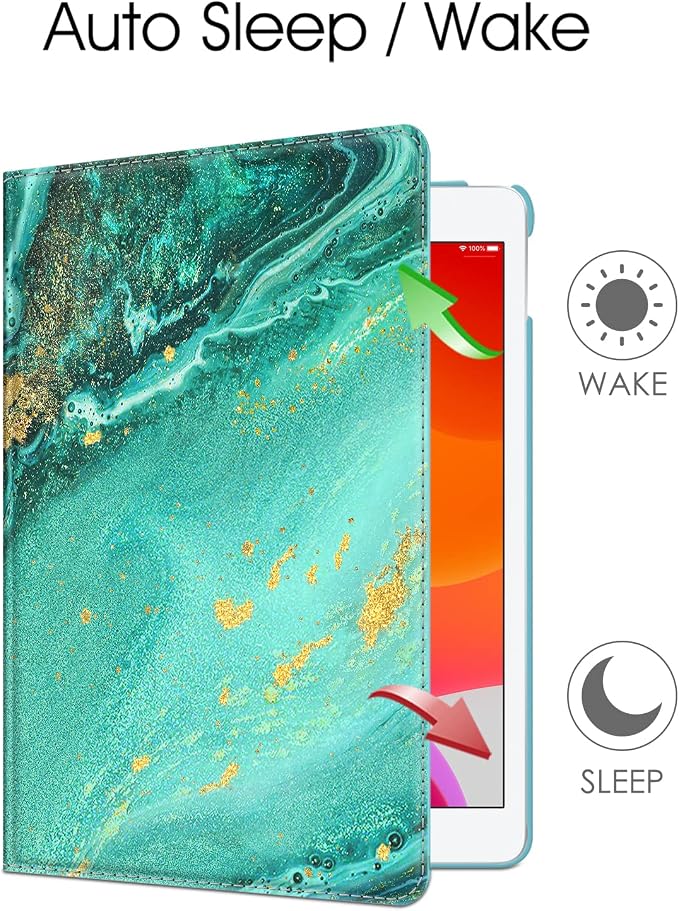 Fintie 360° Rotating Case for iPad 9th / 8th / 7th Generation 10.2 Inch | Swivel Stand Portrait &amp Landscape Viewing Shockproof Cover with Pencil Holder Auto Wake/Sleep Aqua Wave