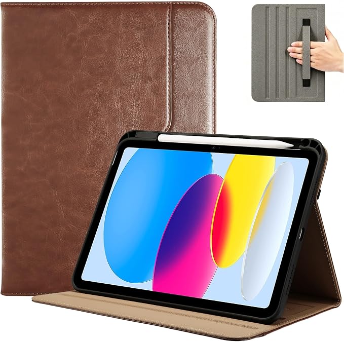 ProCase for iPad A16 11th Generation 11” 2025/iPad 10th Generation 10.9” 2022 with Pencil Holder iPad 11/10 PU Leather Case Business Stand Cover Smart Folio with Hand Strap Front Pocket -Berrypurple