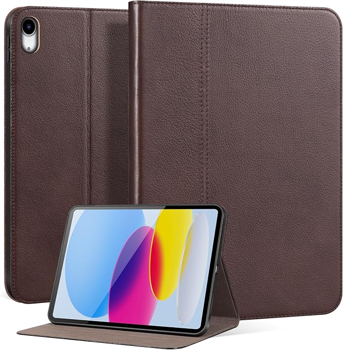 Leather Case for iPad A16 11th 11 2025 and iPad 10th 10.9 2022 | Genuine Full Grain Leather Folio CoverSmart Protective ShellShockproof &amp Drop-ProofAuto Wake/Sleep.Dark Brown