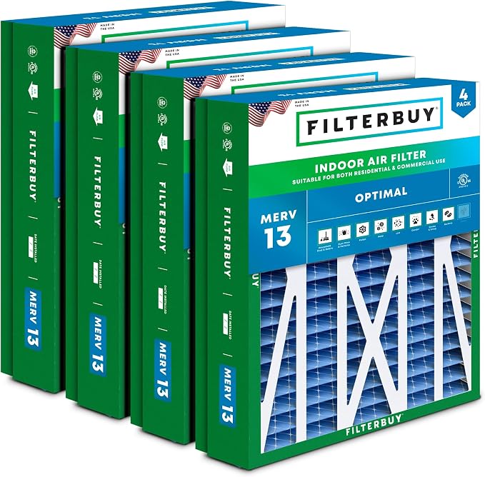 Filterbuy 21x21.5x5 Air Filter MERV 13 Optimal Smoke & Allergy Defense
