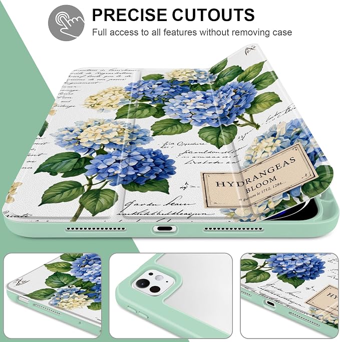 Case for iPad Pro 11 inch M5 2025 /M4 2024 Blue Ribbon Stripe | Blue Ribbon Stripe Folio Case with Clear Back Pencil Holder Trifold Stand and Auto Sleep/Wake for Preppy Aesthetic Users