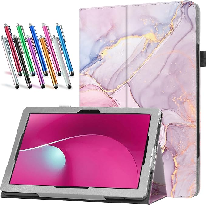 Case for T-Mobile REVVL Tab 2 5G 10.1 Inch Tablet 2025 Released - Lightweight Folio PU Leather Cover with 1 Random Stylus (Galaxy)