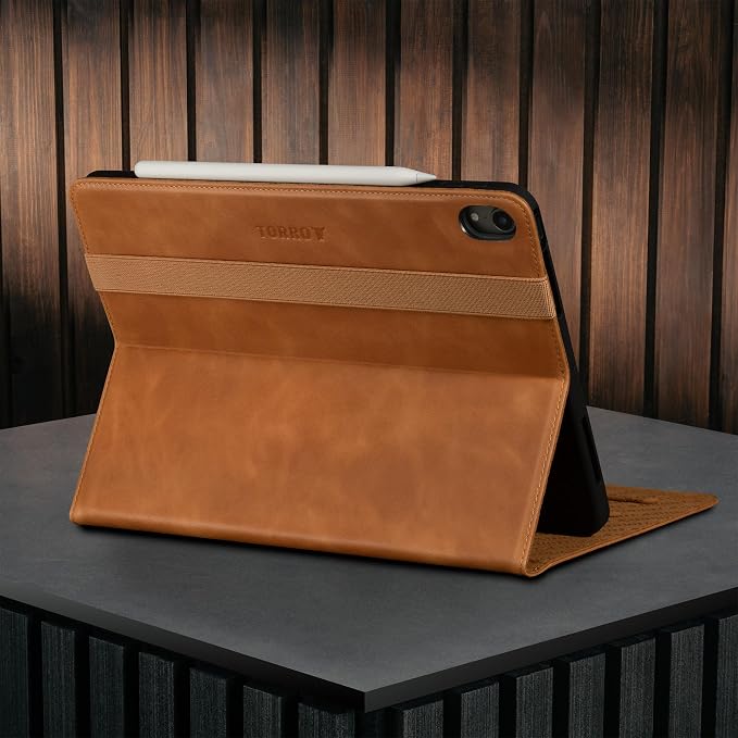 TORRO Case Compatible with iPad Air 11 M4 (2026) M3 (2025) &amp M2 (2024) and iPad Air 5th / 4th Gen - Leather Folio Cover Stand Apple Pencil Charging Auto Wake/Sleep (Black)