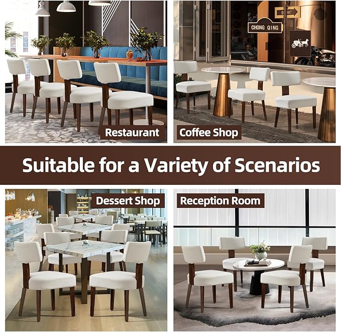 Dining Chairs Set of 2, Fabric Upholstered Wood Kitchen Chairs, Linen Curved Backrest Accent Chairs,Farmhouse Modern Dining Chairs with Foot Pad for Kitchen/Living Room/Restaurant/Cafe-Beige