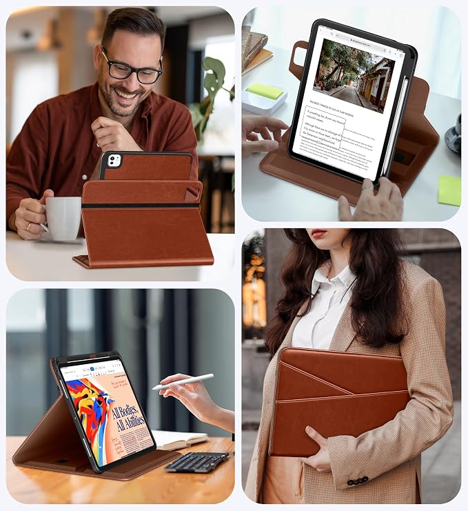 DTTO for iPad Pro 13 Inch Case M5 / M4 (2025/2024) Brown | 360 Degree Rotating Premium Faux Leather Folio Stand Cover with Pencil Holder Auto Sleep/Wake Multiple Angles