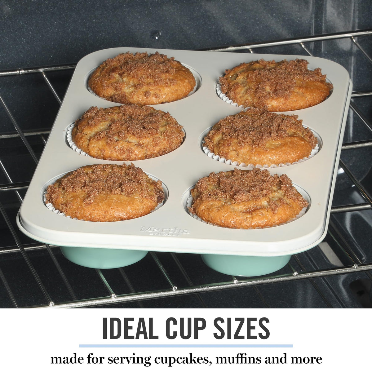 Martha Stewart Gallen 6 Cup Nonstick Carbon Steel Muffin and Cupcake Pan - Teal Durable Bakeware for Muffins, Cupcakes & Mini Cakes