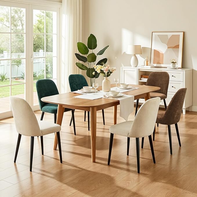 Upholstered Dining Chairs Set of 8, Mid Century Modern Fabric Dining Room Chair High-Back Padded Kitchen Chairs with Padded Seat and Metal Legs for Kitchen Dining Room Restaurant Cafe, Green