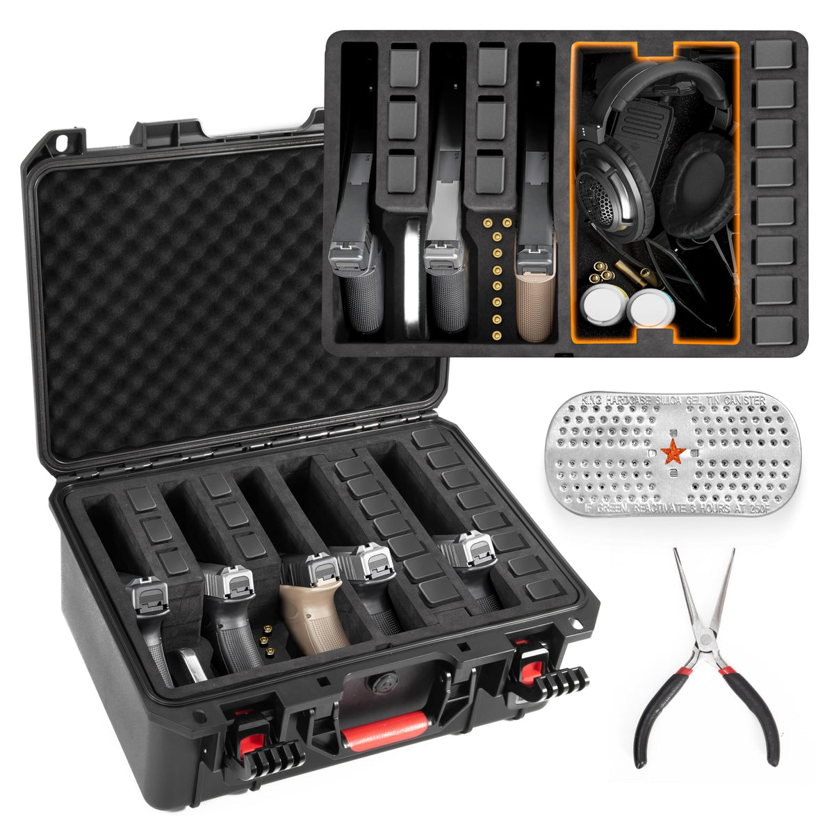 Kinghardcase Gun Case for Handguns 5 Pistol &12 Magazine Pre-Cut Multiple Pistols Shockproof Waterproof Hard Pistol Cases with Desiccant TSA Approved Firearm Travel Case