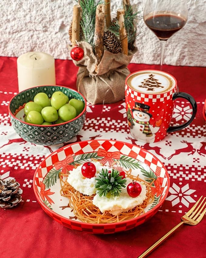 HASENSE Cereal Bowls Set of 6, 20 oz Christmas Ceramic Soup Bowls, Small Serving Dishes Set for Kitchen, Ideal for Salad, Pasta, Oatmeal, Ramen, Fruit, Dishwasher & Microwave Safe