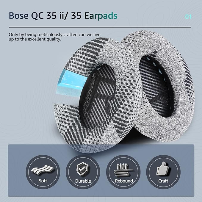 Cooling-Gel QuietComfort 35 / QC35 ii Replacement Ear Pads for Bose Headphones, Also Fit for Bose QC45 QC35 QC25 QC2 QC15/ Around-Ear 2 AE2i AE2w/ SoundTrue & SoundLink Series, Black