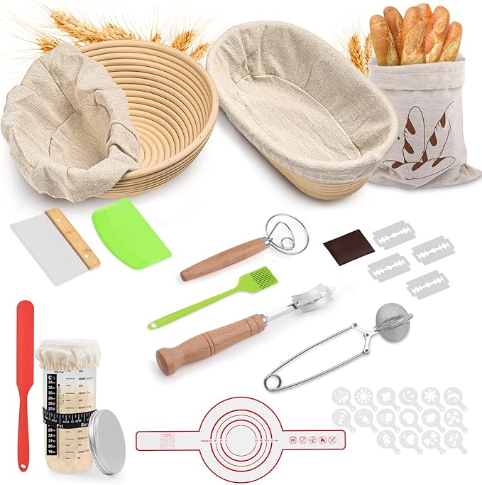 Sourdough Starter Kit, Sourdough Bread Baking Supplies, Bread Proofing Basket, sourdough starter jar, Sourdough Bread Basket, for Bread Making Baking Fermentation, Holiday Activities