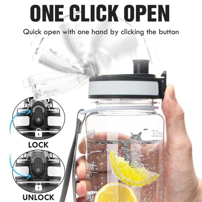 OLDLEY Water Bottle, 32oz Motivational Sports Water Bottle with Time Marker - Times to Drink - Tritan, BPA Free, Wide Mouth Leakproof, Eclipse Eve (1 Bottle)