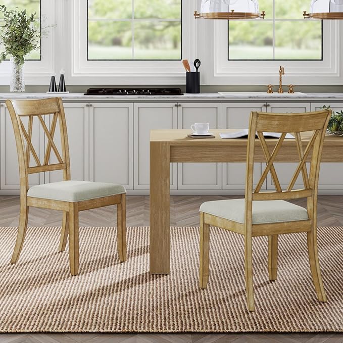 Wood Dining Chairs Set of 2, Modern Farmhouse Kitchen Dining Room Chair, Upholstered Dinner Chair with Back Wood Legs for Restaura, Cofe and Hotel Natural