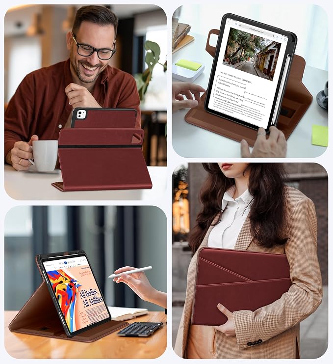 DTTO for iPad Pro 13 Inch Case M5 / M4 (2025/2024) Brown | 360 Degree Rotating Premium Faux Leather Folio Stand Cover with Pencil Holder Auto Sleep/Wake Multiple Angles