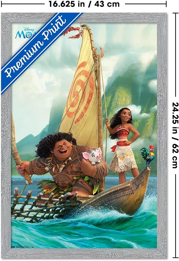 Disney Moana - Group Wall Poster, 22.4L" x 14.7W", Gray Framed Version
