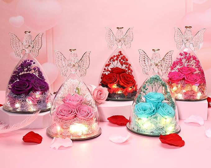 Ocosy Mothers Day Rose Gifts for Her, Large Angel Rose Gifts for Women, Forever Real Roses in Figurines, Guardian With Roses Flower, Purple White